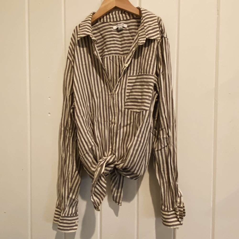 Madewell grey and white striped shirt